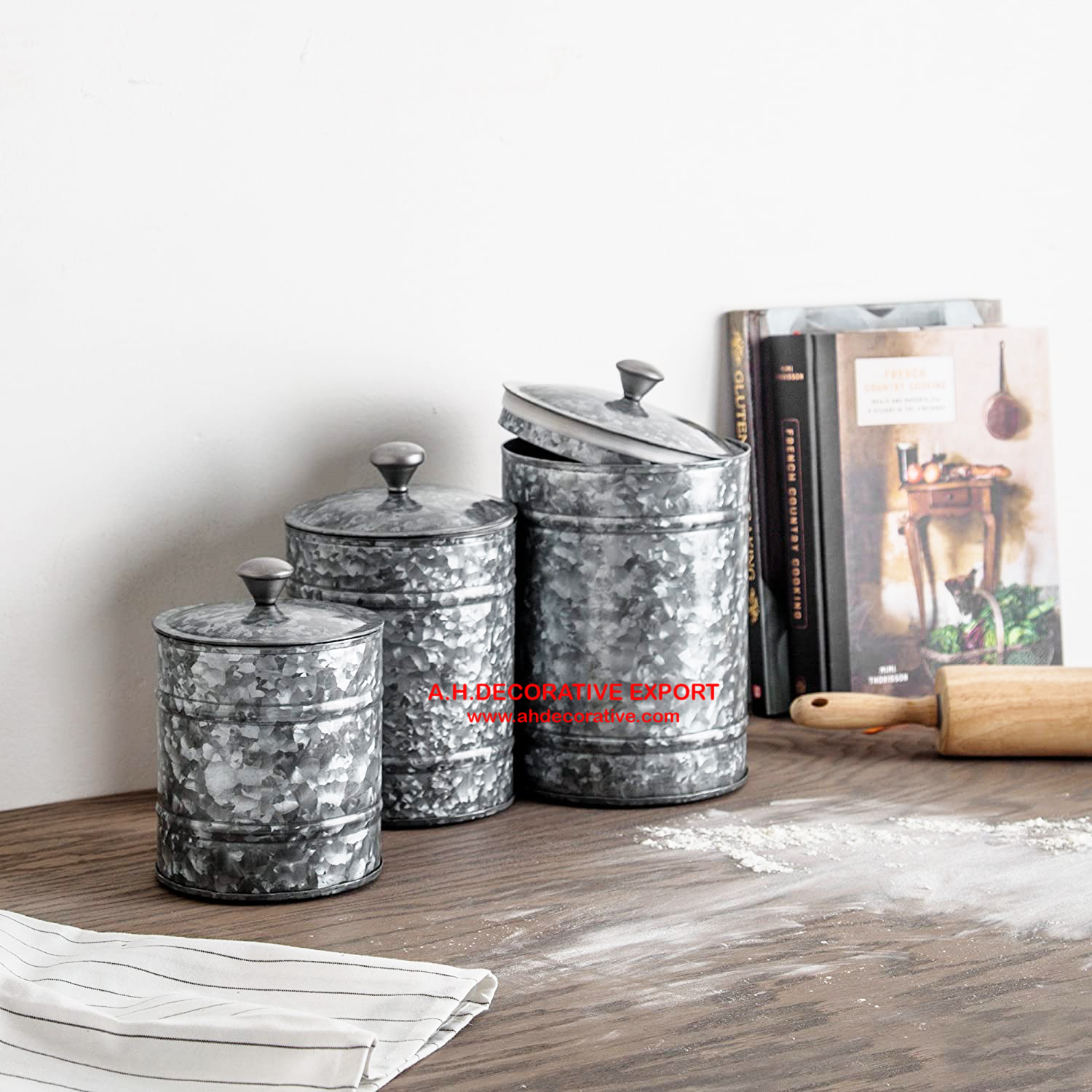 Galvanized Canister Sets/Canister Set of 3 for Kitchen Storage