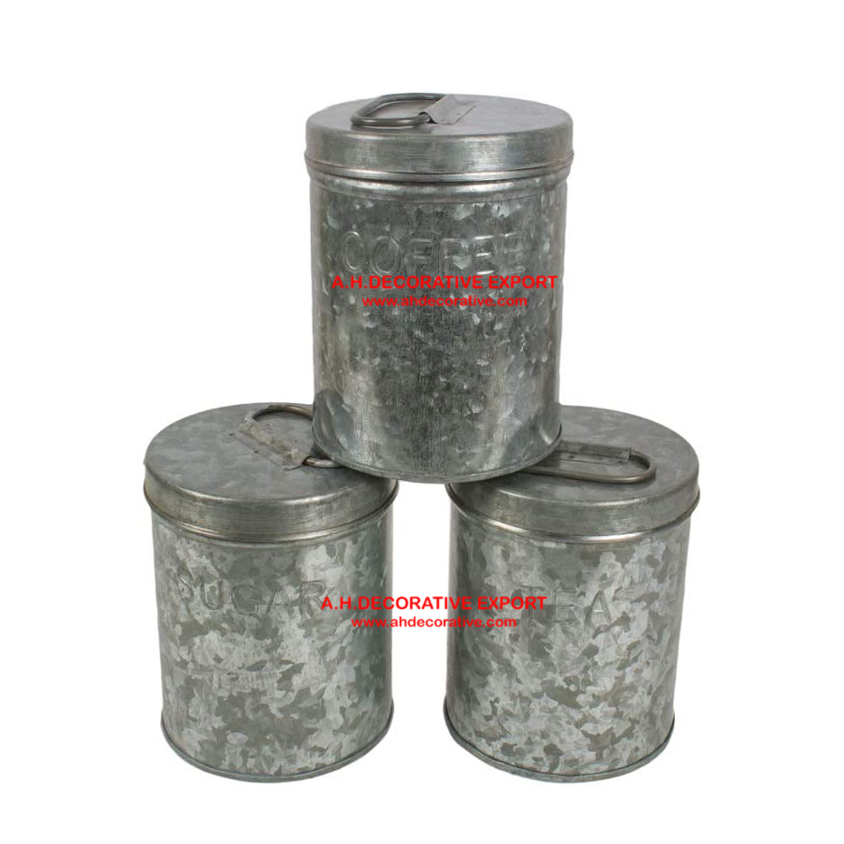 Galvanized Canister Sets/Canister Set of 3 for Kitchen Storage