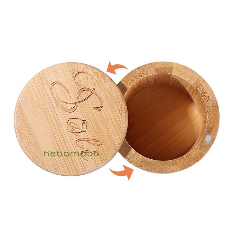 Gift Home Decor Kitchen Storage Magnetic Swivel Bamboo Salt Box