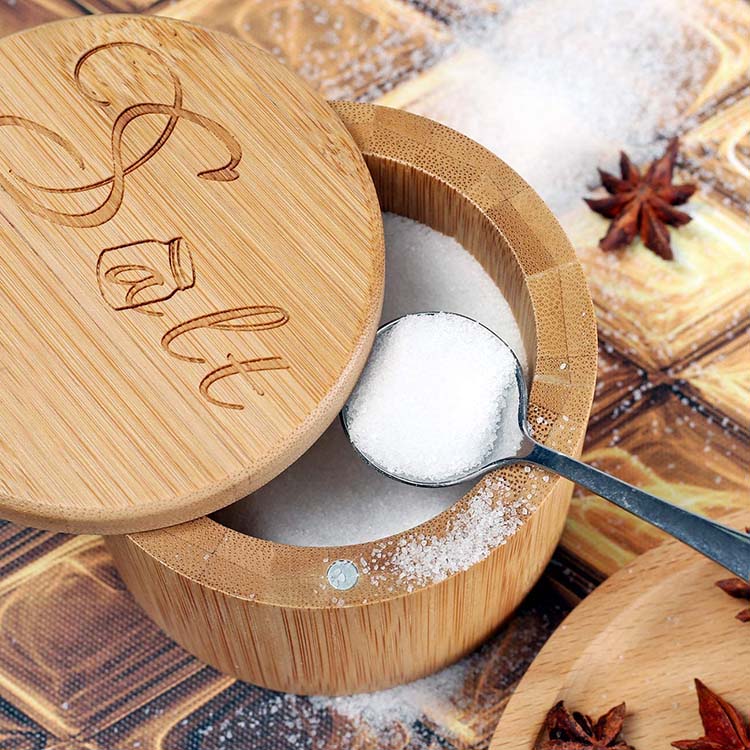 Gift Home Decor Kitchen Storage Magnetic Swivel Bamboo Salt Box