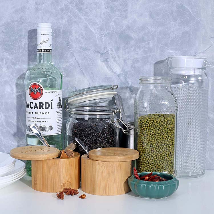 Gift Home Decor Kitchen Storage Magnetic Swivel Bamboo Salt Box