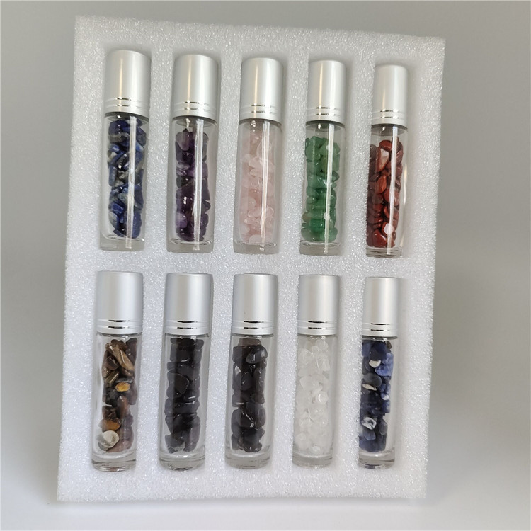 Gift set 10ml Gemstone Roller Bottles For Essential Oils Natural Stones Roller Perfume Bottles