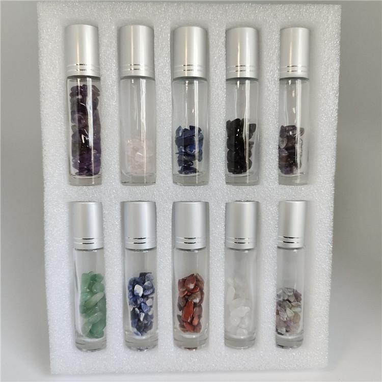 Gift set 10ml Gemstone Roller Bottles For Essential Oils Natural Stones Roller Perfume Bottles