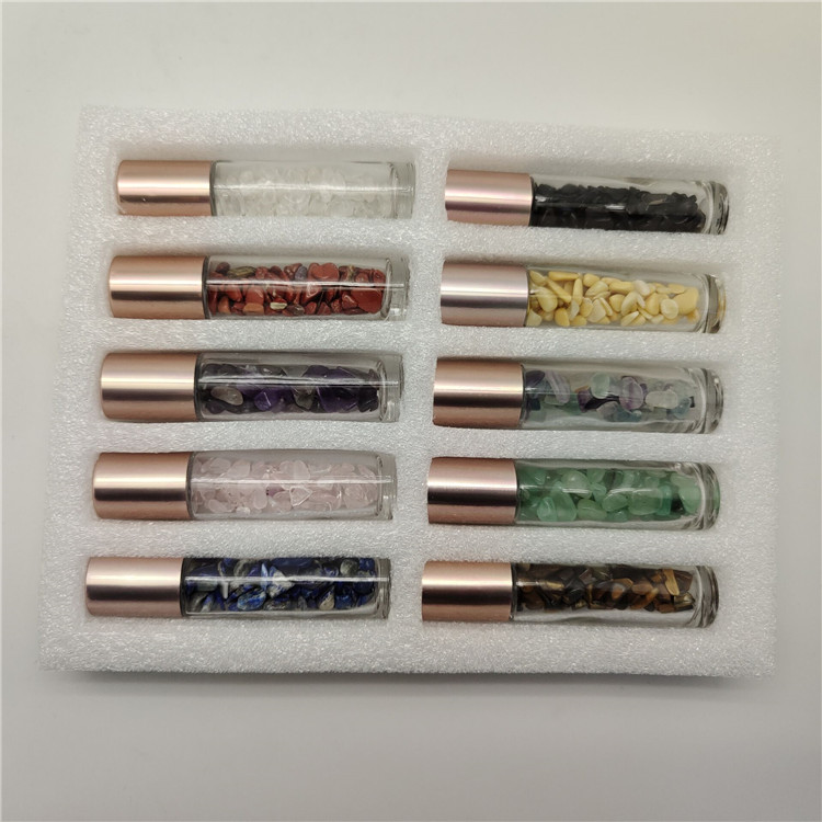 Gift set 10ml Gemstone Roller Bottles For Essential Oils Natural Stones Roller Perfume Bottles