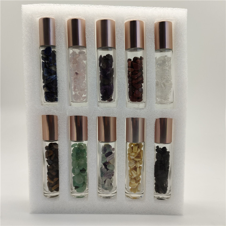 Gift set 10ml Gemstone Roller Bottles For Essential Oils Natural Stones Roller Perfume Bottles