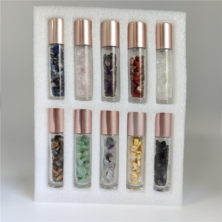 Gift set 10ml Gemstone Roller Bottles For Essential Oils Natural Stones Roller Perfume Bottles