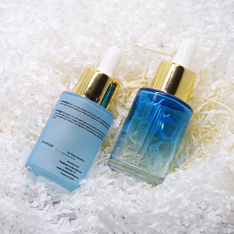 Glass 10ml 20ml and 50ml Essential Oil Dropper Bottles Blue Skin Care Cream Screen Printing Personal Care Flat Shoulder Round