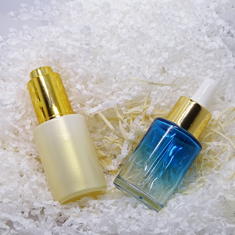 Glass 10ml 20ml and 50ml Essential Oil Dropper Bottles Blue Skin Care Cream Screen Printing Personal Care Flat Shoulder Round