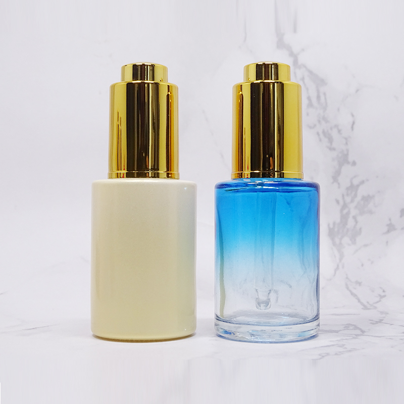 Glass 10ml 20ml and 50ml Essential Oil Dropper Bottles Blue Skin Care Cream Screen Printing Personal Care Flat Shoulder Round