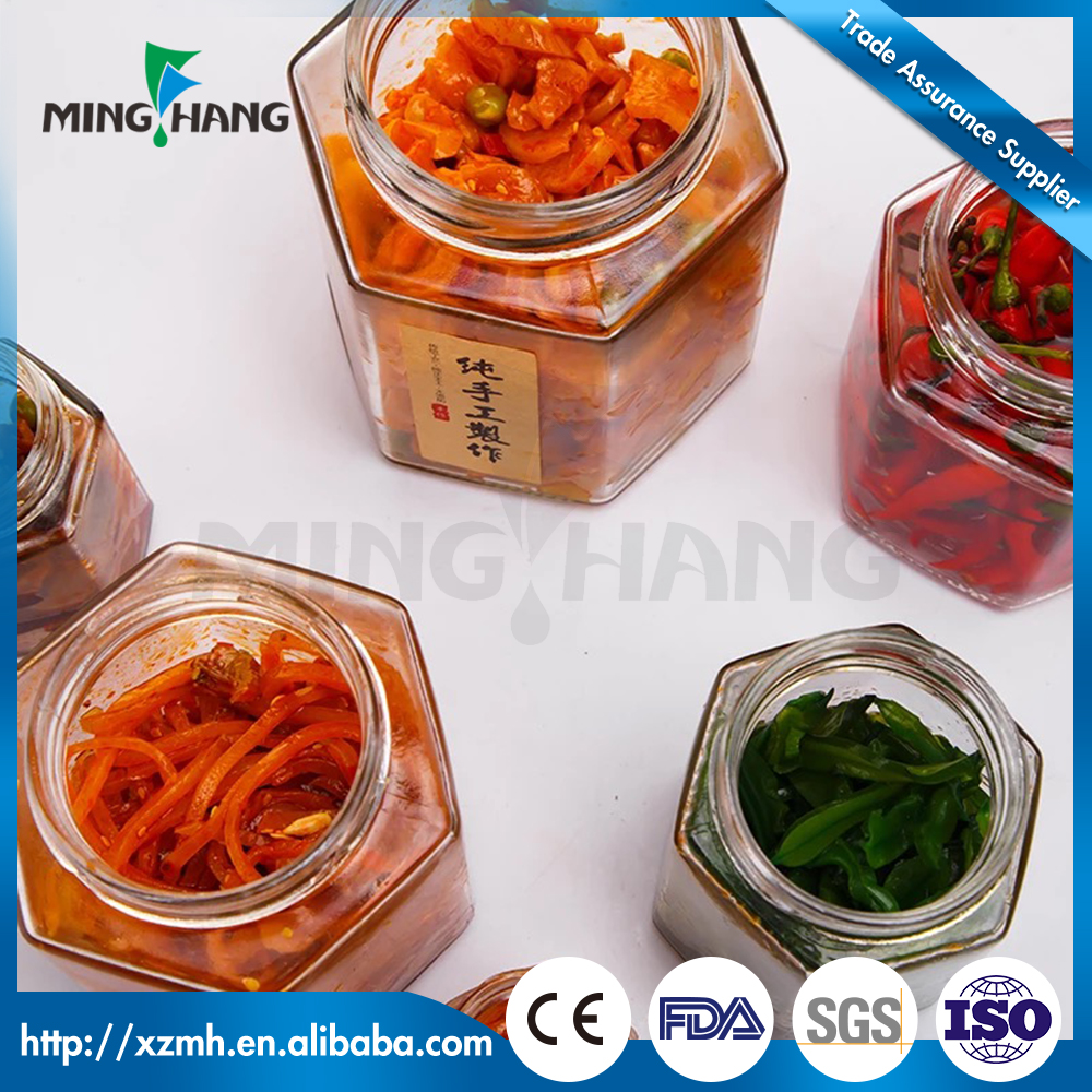Glass 300 ml mason 380ml 250 ml 65g 100ml glass hexagon jar with metal lid glass jar for honey