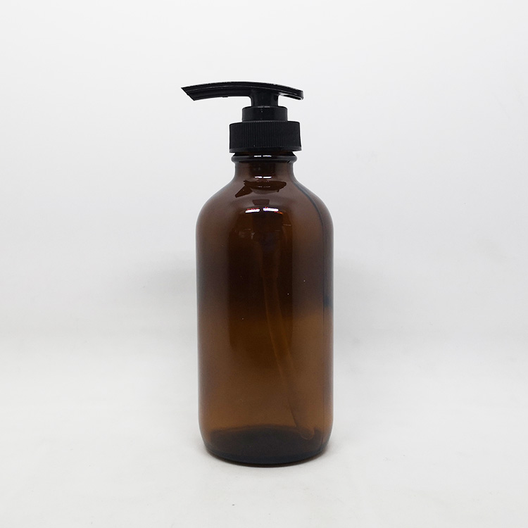Glass Bottle Amber PUMP Sprayer Essential Oil Screen Printing Personal Care 16oz 500ml with Pump Cap Boston Round Cosmetic