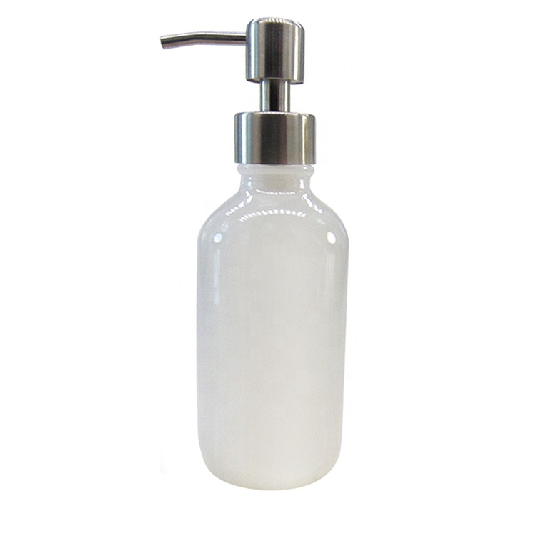 Glass Bottle Liquid Soap 8 oz. 240Ml White Glass Boston Round With plastic pump