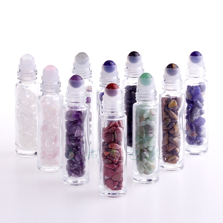 Glass Bottle Manufacturer Healing Crystal Essential Oil Bottle Glass Perfume Bottle Oil Roller Ball