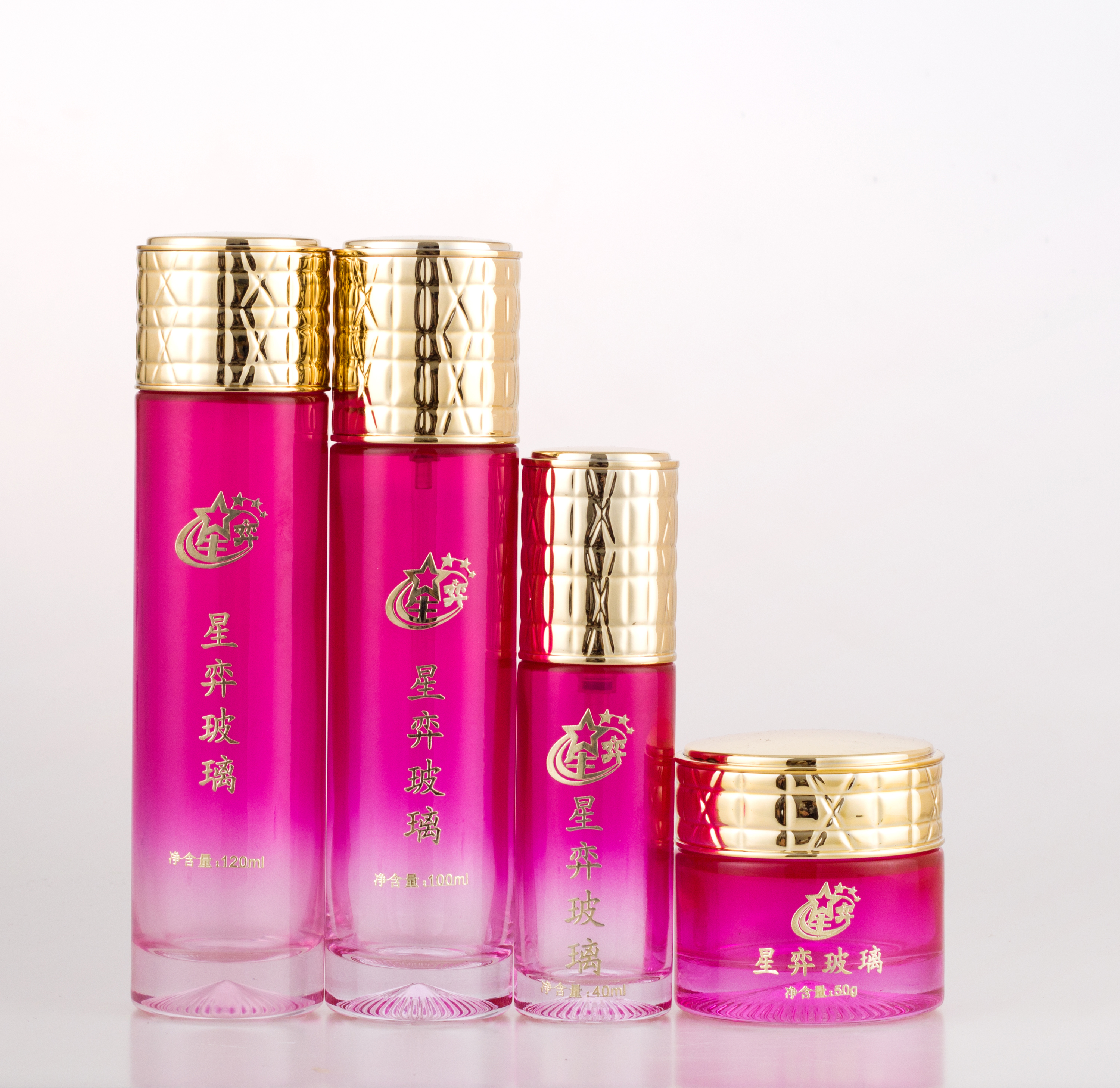 Glass Bottle Rose Red with Golden Lid Glass Products Skin Care Cream Screen Printing Personal Care 50G 40ML 100ML 120ML Cylinder