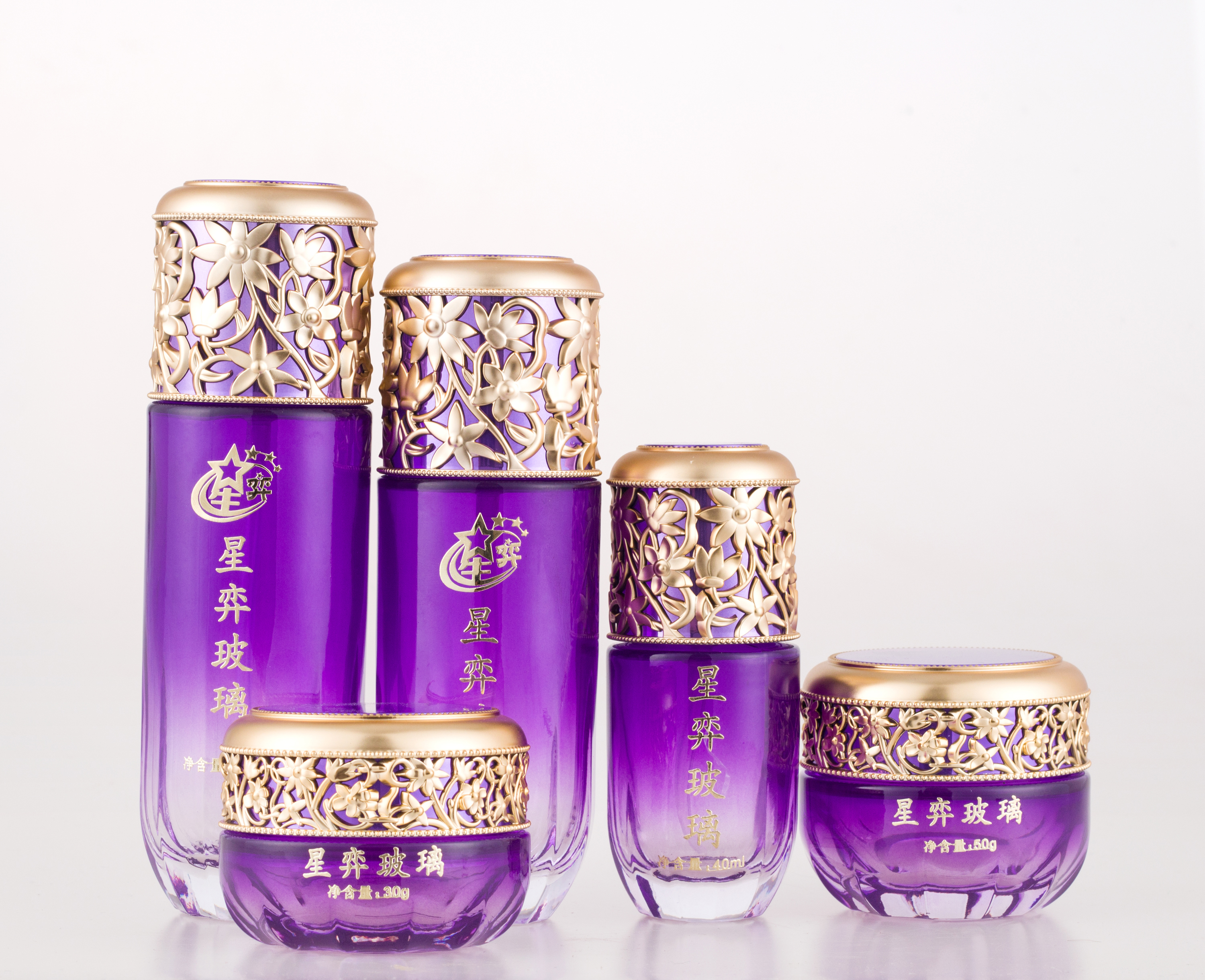 Glass Bottle Rose Red with Golden Lid Glass Products Skin Care Cream Screen Printing Personal Care 50G 40ML 100ML 120ML Cylinder