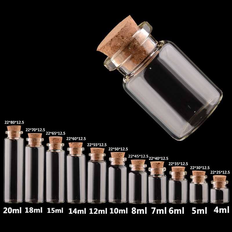 Glass Bottles Wishing Bottle Transparent Empty Message Vials with Cork Stoppers Ornaments
