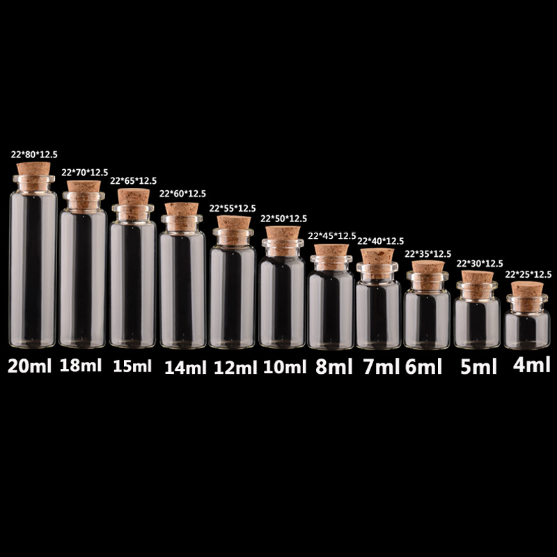 Glass Bottles Wishing Bottle Transparent Empty Message Vials with Cork Stoppers Ornaments