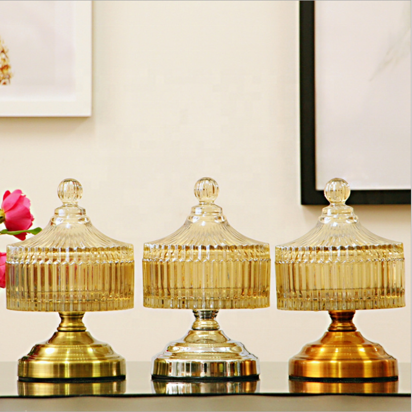 Glass Candy Jar For Candy Nuts Small Things Home Hotel Restaurant Wedding Gold Luxury Lead-Free Glass Jar For Dry Fruit