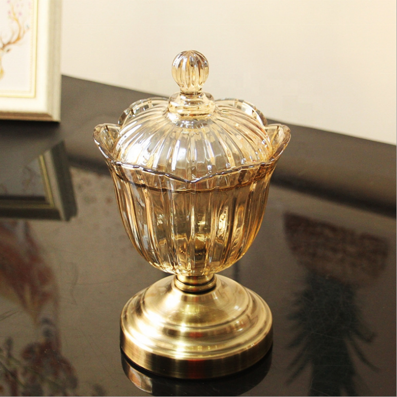 Glass Candy Jar For Candy Nuts Small Things Home Hotel Restaurant Wedding Gold Luxury Lead-Free Glass Jar For Dry Fruit