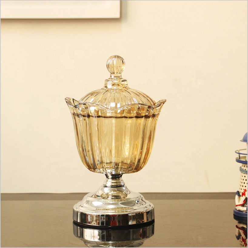 Glass Candy Jar For Candy Nuts Small Things Home Hotel Restaurant Wedding Gold Luxury Lead-Free Glass Jar For Dry Fruit