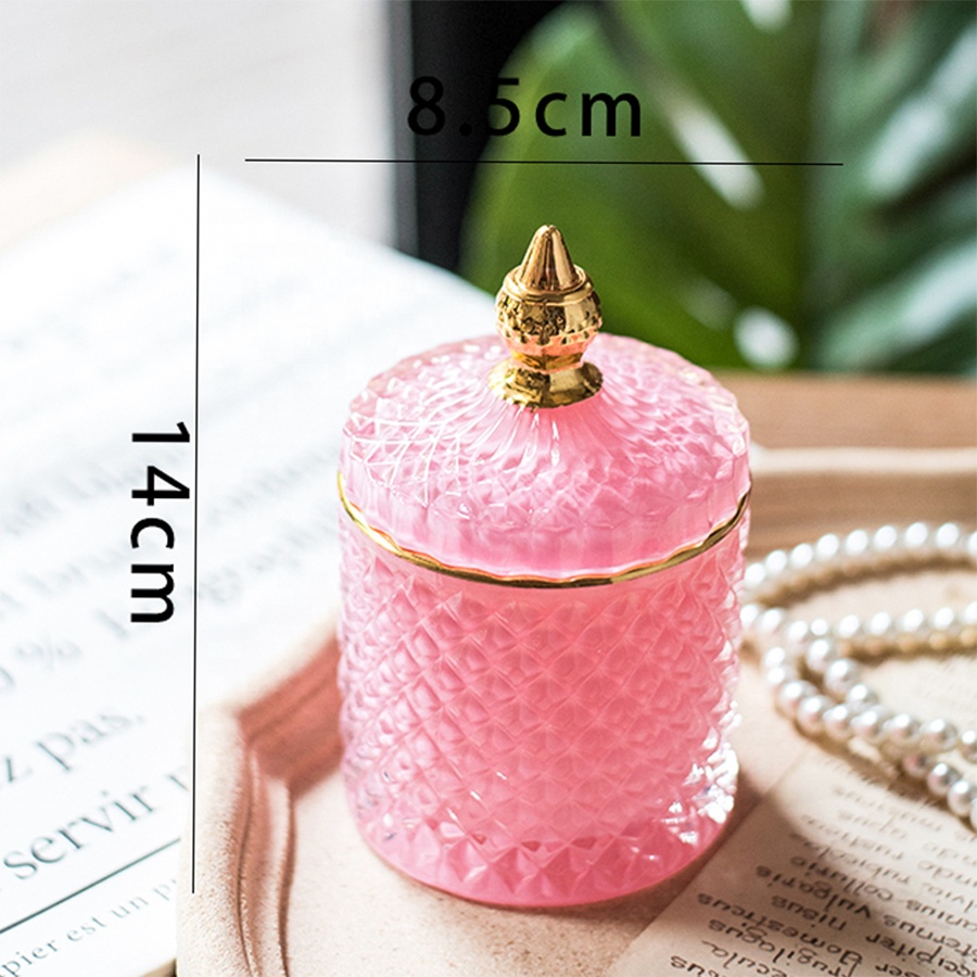 Glass Candy Jar with Lid Decorative Candy Cookie Dish Bowl Clear Crystal Diamond Faceted Jar Ideal For Home Party Wedding