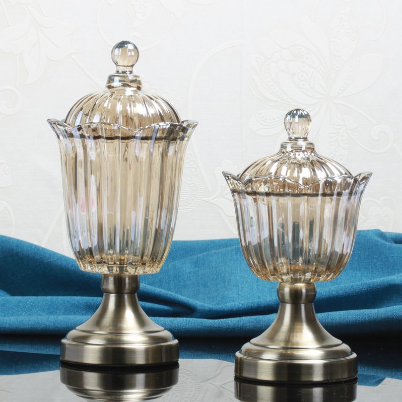 Glass Candy Jar with Lid - Glass Candy Dish Bowl Ideal For Home, Office and Party - Decorative Weddings Candy Buffet Jar