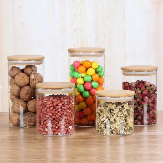Glass Canister With Bamboo Lids, Kitchen Storage Canisters, Glass Jar