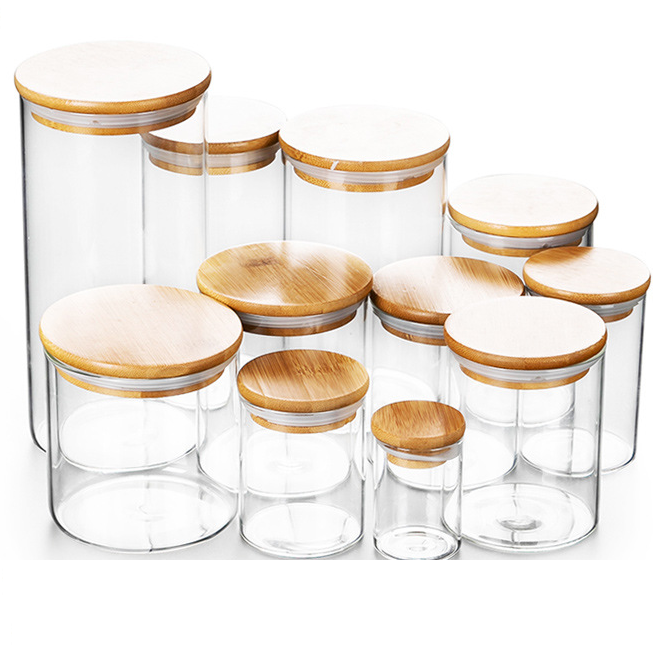 Glass Canister With Bamboo Lids, Kitchen Storage Canisters, Glass Jar