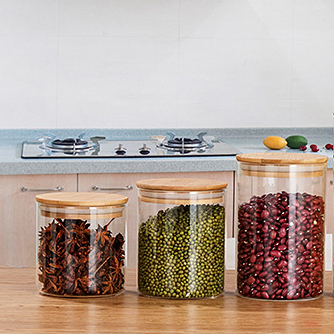 Glass Canister With Bamboo Lids, Kitchen Storage Canisters, Glass Jar