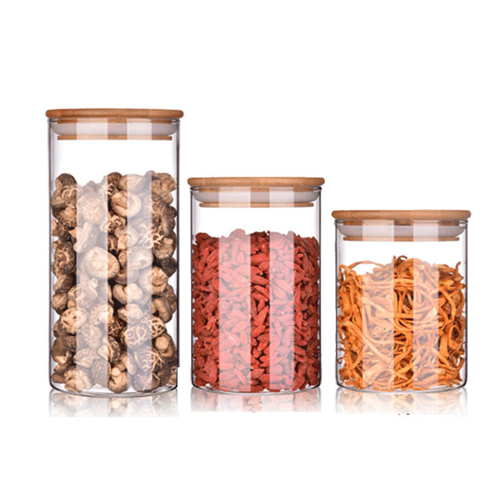 Glass Canister With Bamboo Lids, Kitchen Storage Canisters, Glass Jar