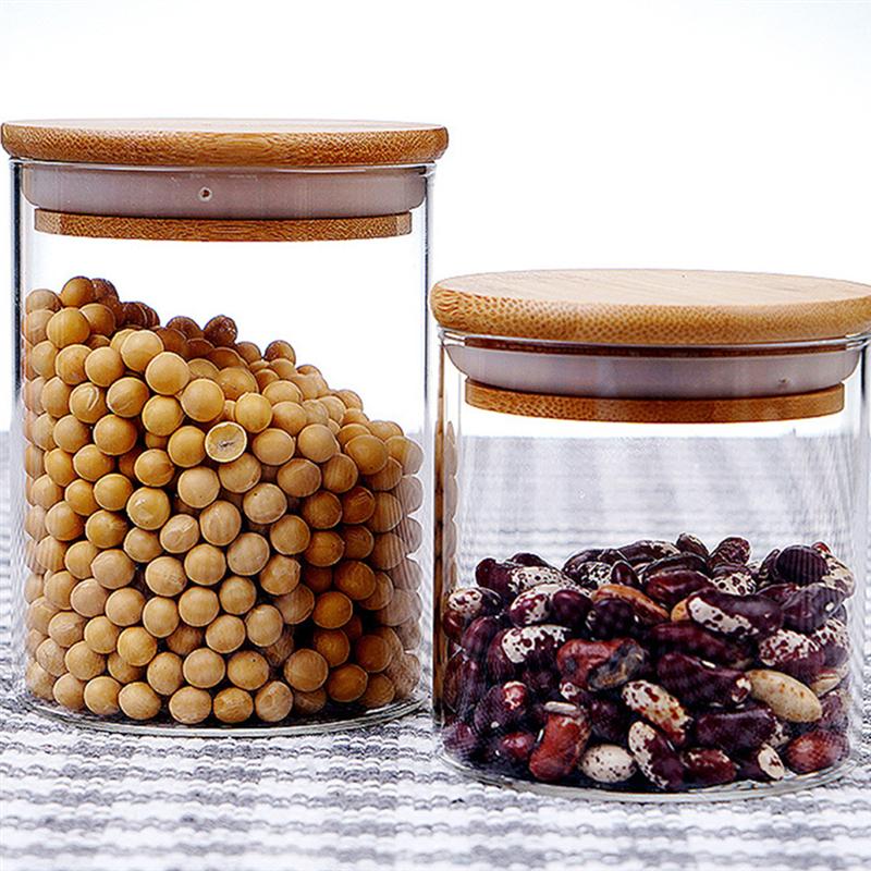 Glass Canister With Bamboo Lids, Kitchen Storage Canisters, Glass Jar