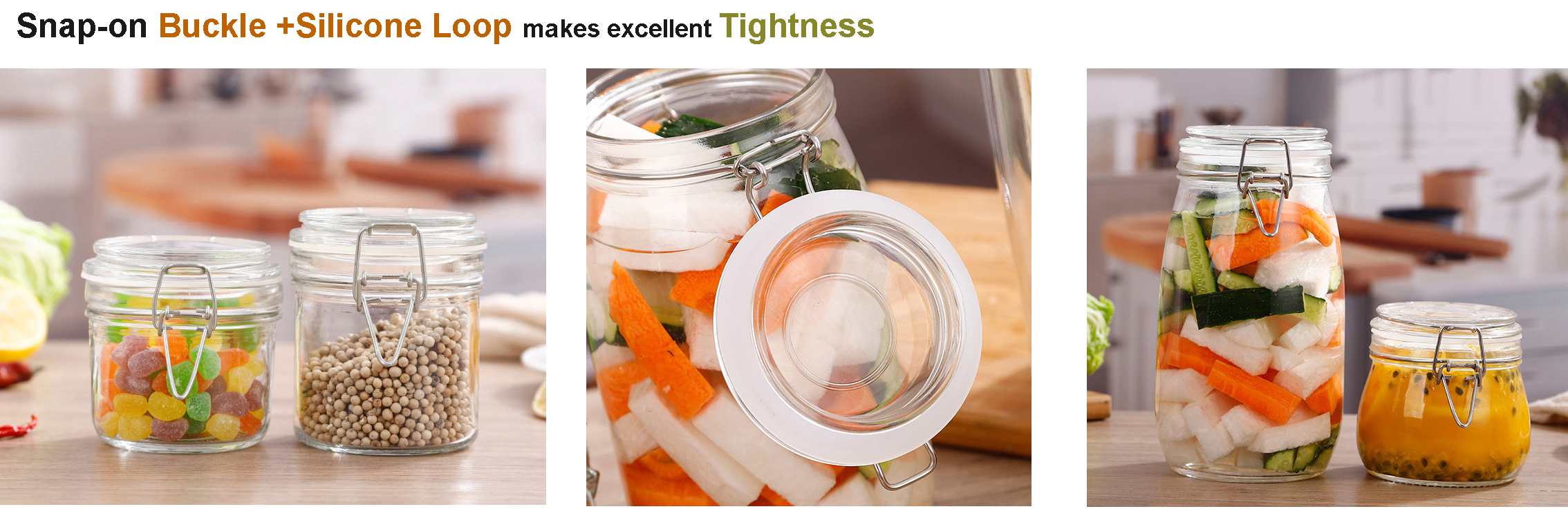 Glass Clamp Lid Kitchen Storage Jar Air Tight Seal bottles Canning Jars with clasp lids for food