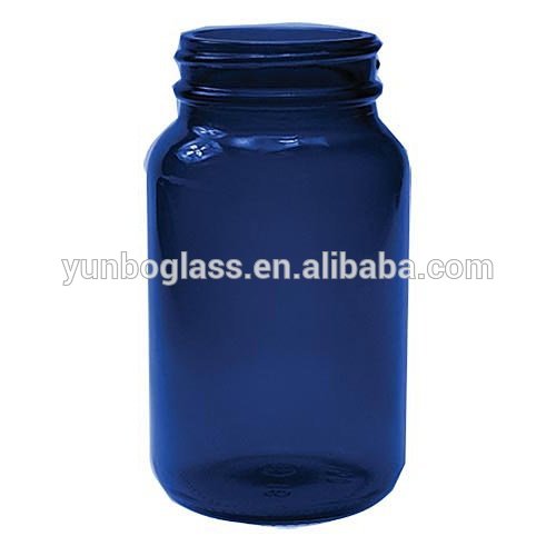 Glass Cobalt Blue Packer Bottle 250ml With Black Cap