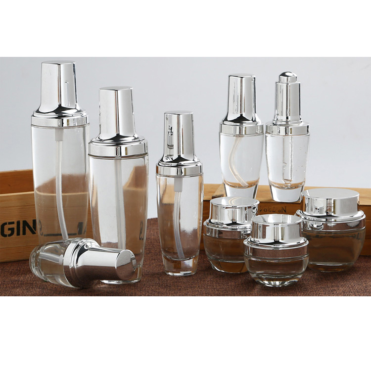 Glass Container Empty Packaging Cream Oil Cosmetic Dropper Bottle With Aluminum Caps