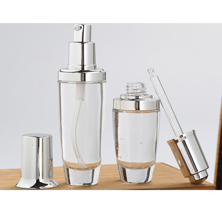 Glass Container Empty Packaging Cream Oil Cosmetic Dropper Bottle With Aluminum Caps