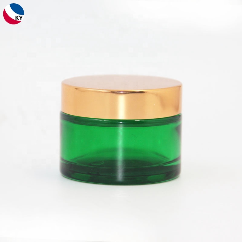 Glass Cosmetic Cream Jars Green Skin Care Cream 100g Round Clear Frosted Aluminum