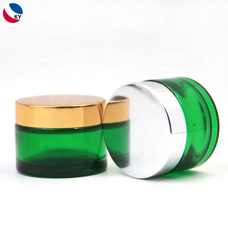 Glass Cosmetic Cream Jars Green Skin Care Cream 100g Round Clear Frosted Aluminum