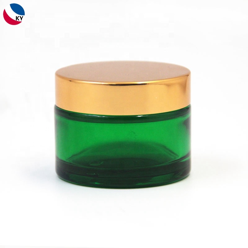 Glass Cosmetic Cream Jars Green Skin Care Cream 100g Round Clear Frosted Aluminum