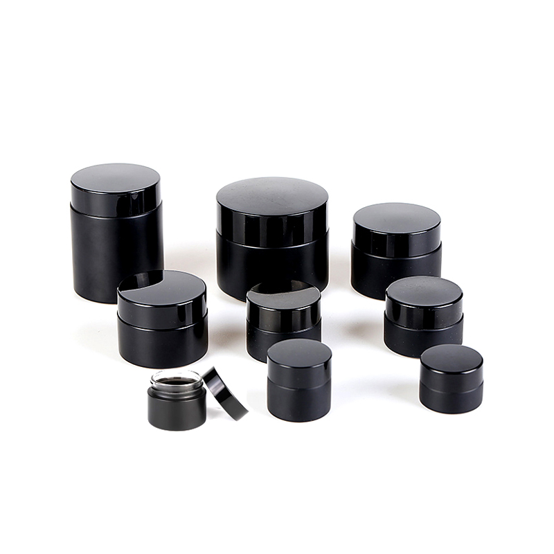Glass Cosmetic Cream Pot Face Cream Lip Balm Black Frosted Glass Jars for Skin Care 50g