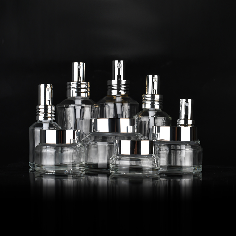 Glass Cosmetic Set 15ml 30ml 50ml 60ml 100ml 120ml 200ml Glass Perfume Spray Bottle and Glass Eye Cream Jar