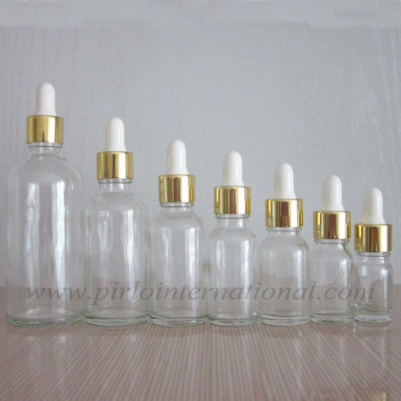Glass Dropper clear bottle w/ Gold Dropper 5ml 10ml 15ml 20ml 30ml 50ml 100ml