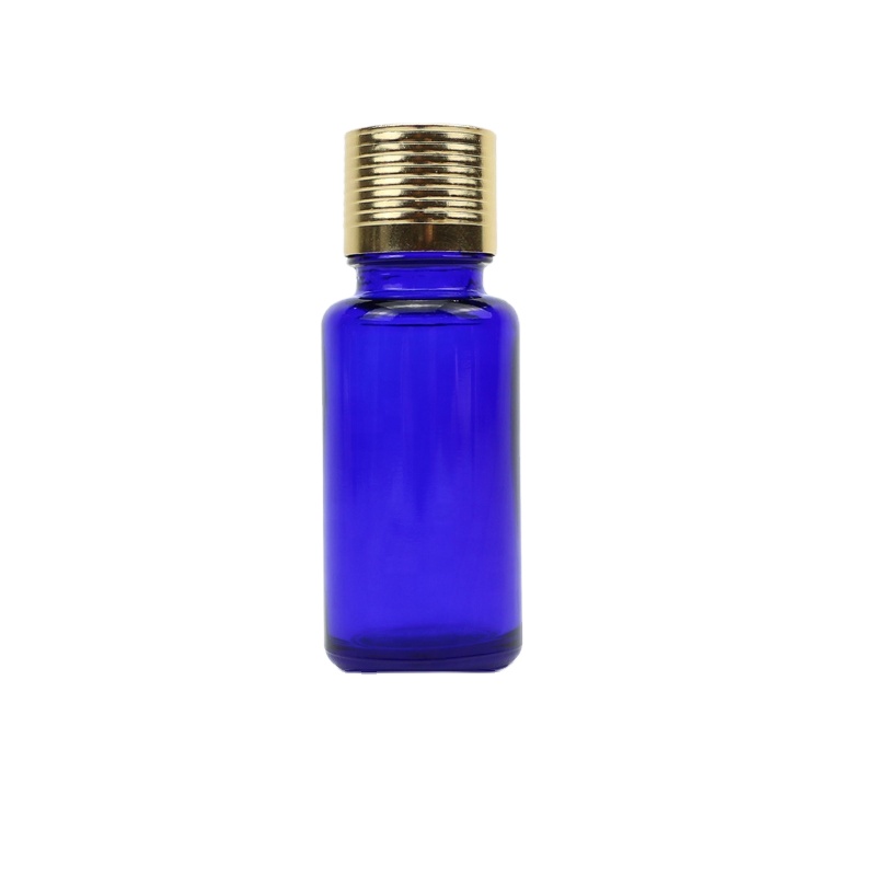 Glass Essence Oil Bottle 15ml 0.5oz Blue Essential Oil Screen Printing Personal Care CROWN Cap with Screw Goldcap