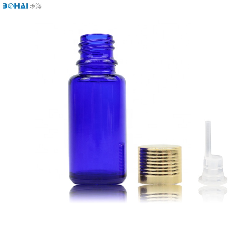 Glass Essence Oil Bottle 15ml 0.5oz Blue Essential Oil Screen Printing Personal Care CROWN Cap with Screw Goldcap