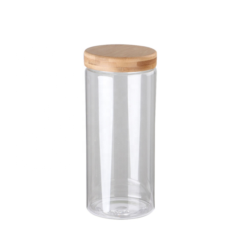 Glass Food Canisters, Kitchen Serving Storage Container with Airtight Bamboo Lids