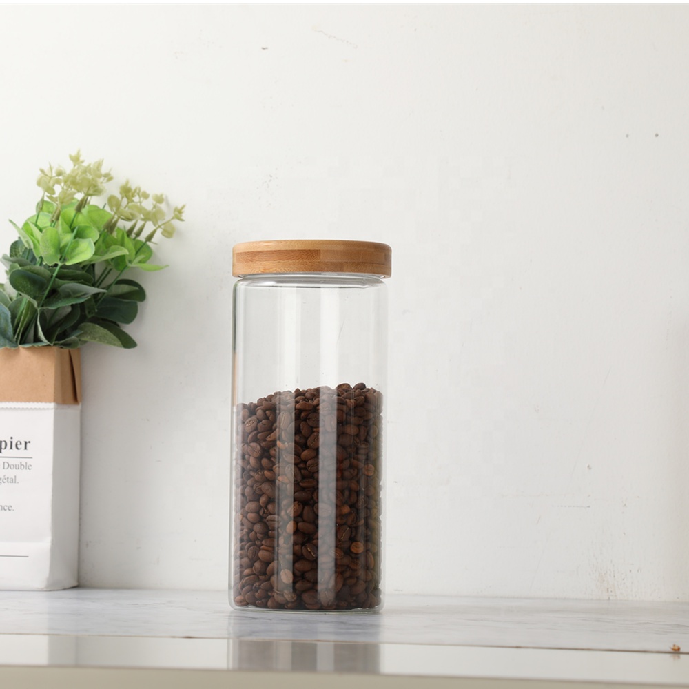 Glass Food Canisters, Kitchen Serving Storage Container with Airtight Bamboo Lids