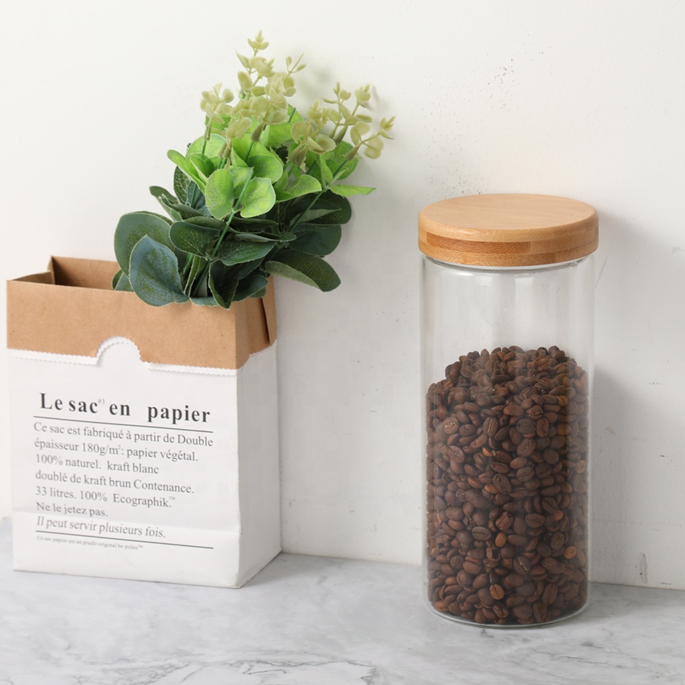 Glass Food Canisters, Kitchen Serving Storage Container with Airtight Bamboo Lids