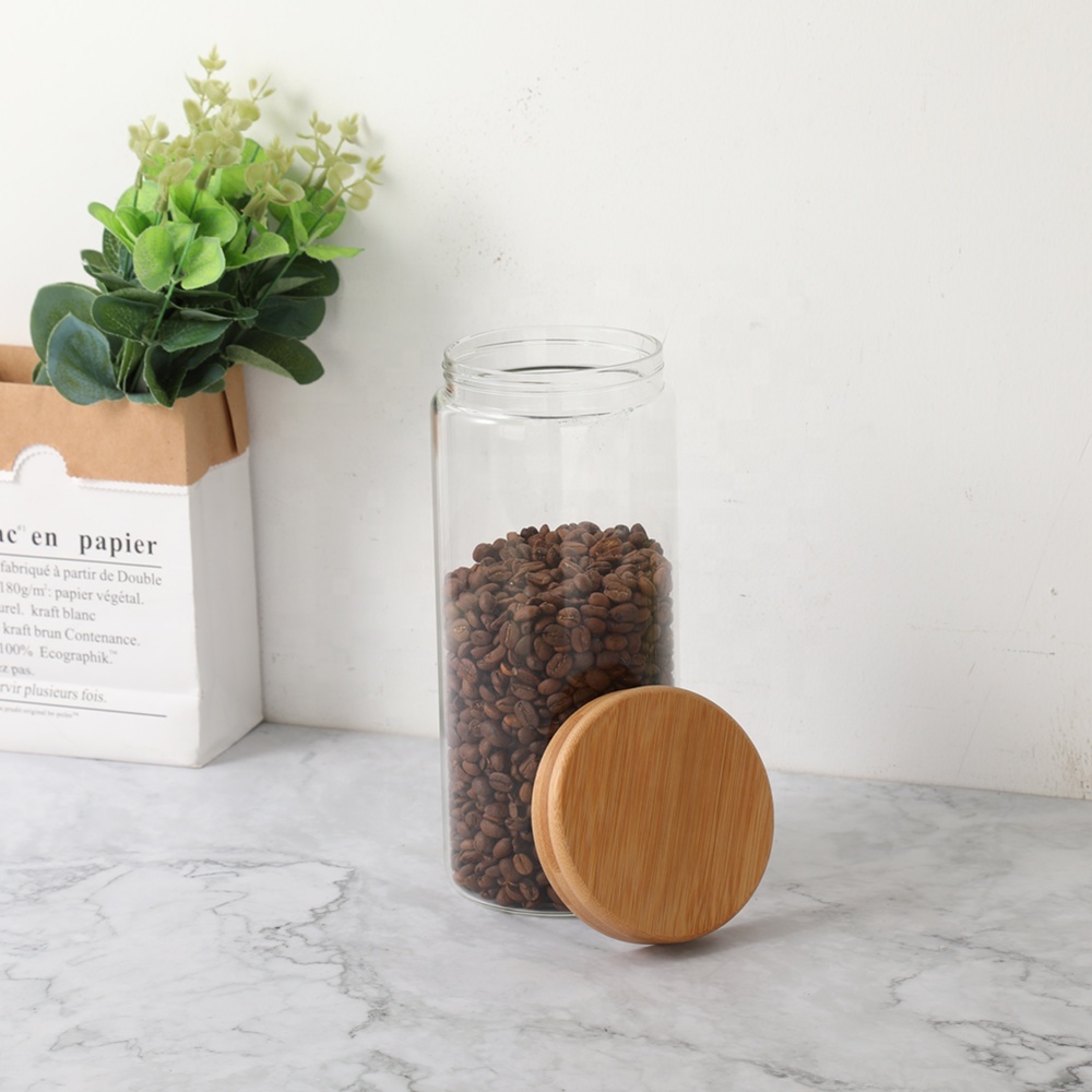 Glass Food Canisters, Kitchen Serving Storage Container with Airtight Bamboo Lids
