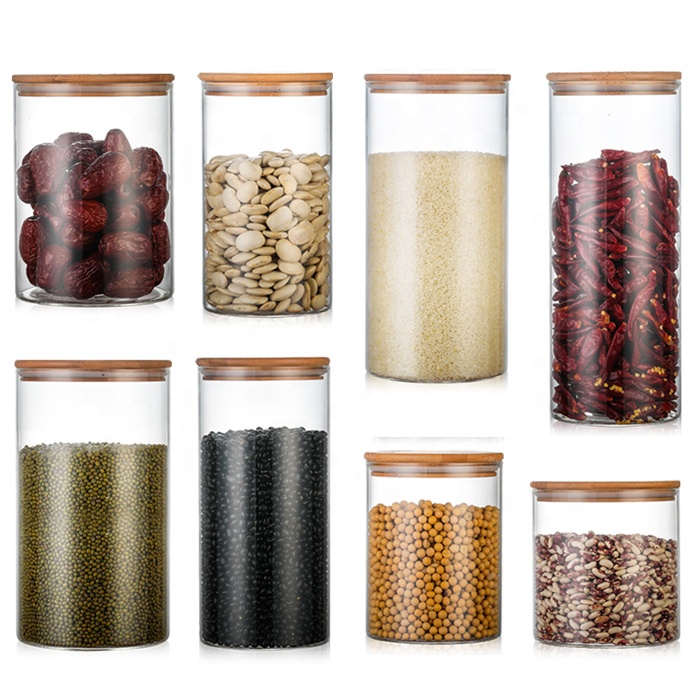 Glass Food Storage Containers Set Airtight Food Glass Jars with Bamboo Wooden Lids