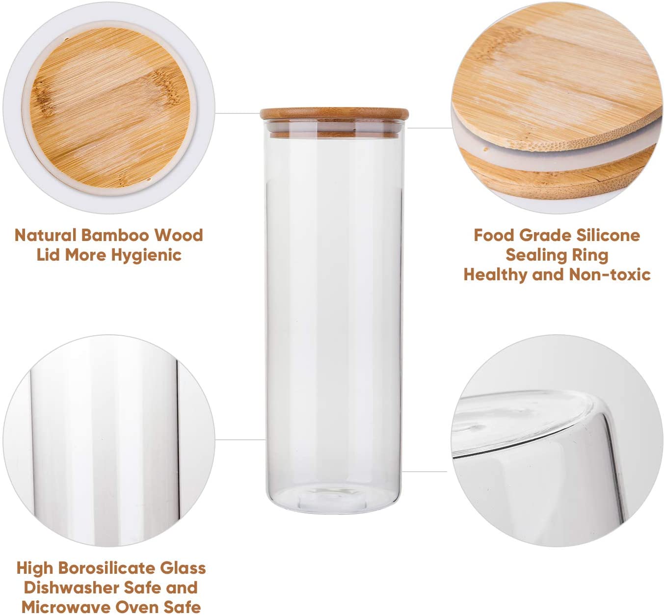 Glass Food Storage Containers Set Airtight Food Jars with Bamboo Wooden Lids Set of 5 Kitchen Canisters