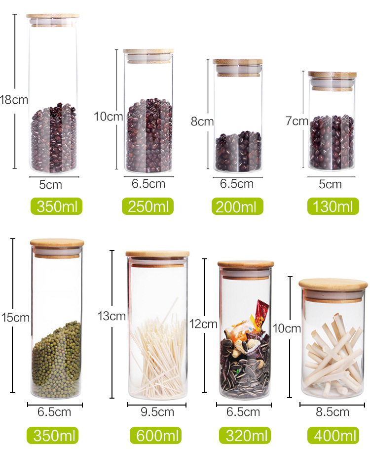 Glass Food Storage Jar With Bamboo Lid Airtight Canisters For Kitchen Container With Cover For Tea Coffee Candy Spice Grains